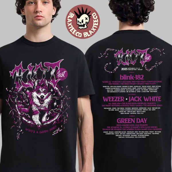 Riot Fest 2025 Douglass Park Chicago Merch On September 19-21 2025 Who Is A Good Dog Huskie Art With Lineup Two Sided T-Shirt