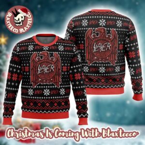 Slayer Big Red Eagle Logo With Snowflakes Pattern Christmas Ugly Sweater