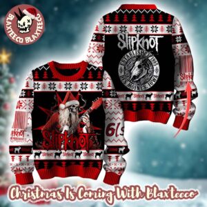 Slipknot Established 1995 Des Moines Iowa Skeleton Santa Playing Guitar Personalized Christmas Ugly Sweater