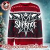 Slipknot Signature Logo With Tribal S Snowflakes Pattern Red And Grey Knitted Ugly Christmas Sweater