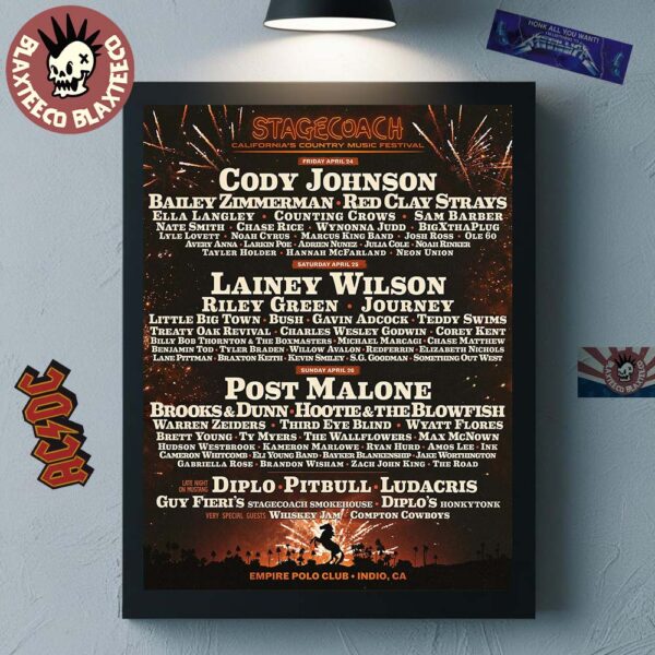 Stagecoach California’s Country Music Festival 2026 Full Lineup At Empire Polo Club Indio California On April 24 25 26 2026 Poster Canvas