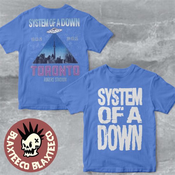 System Of A Down Toronto Canada 2025 Rogers Stadium Venue Tee On September 3 And 5 2025 UFO Skyline City Two Sided Blue T-Shirt