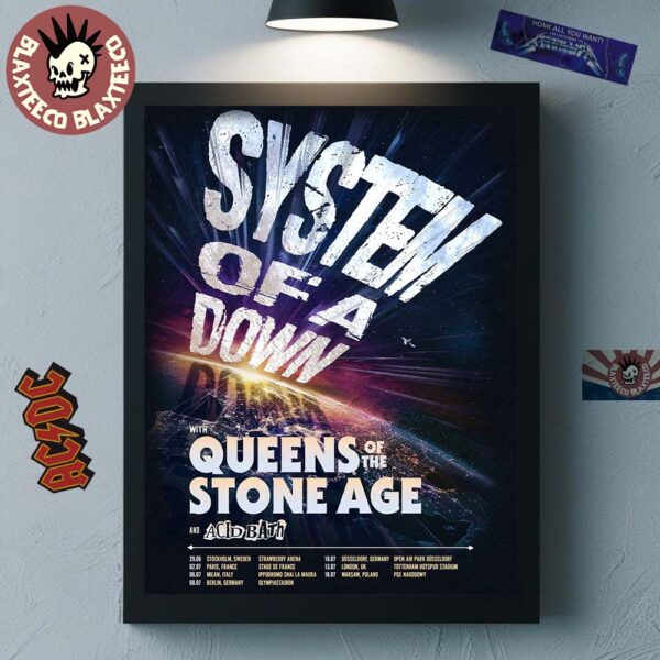 System Of A Down With Queens Of The Stone Age And Acid Bath 2026 UK And EU Stadium Shows Schedule Dates Home Decor Poster Canvas