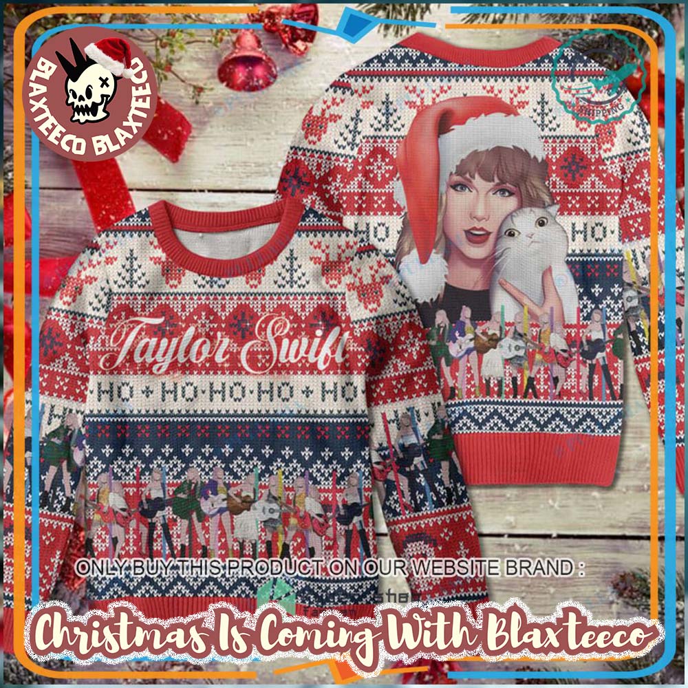 Taylor Swift Santa Hug A Cat Ho Ho Ho Vintage Style 2025 Ugly Christmas Sweater