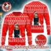 Taylor Swift With Santa Hat Signature Snowflakes Pattern Black And Maroon Ugly Christmas Sweater