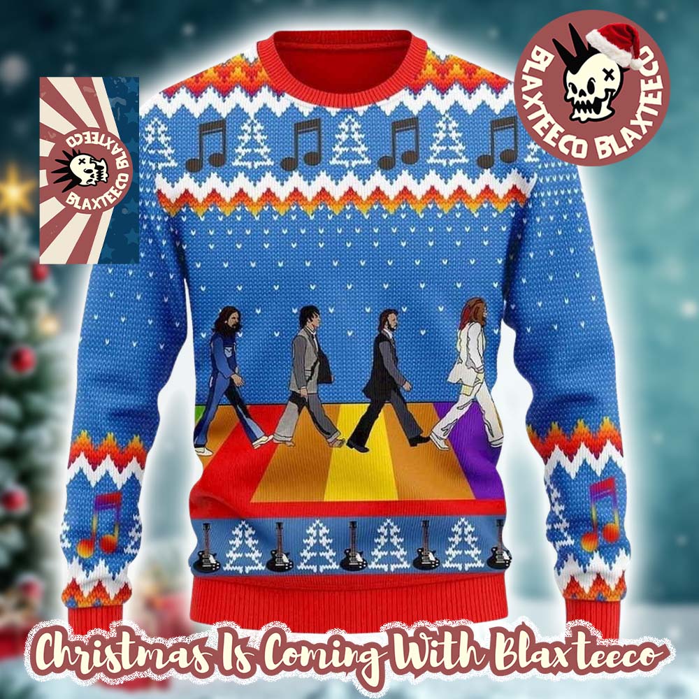 The Beatles Walk Across The Street Abbey Road Rainbow Color Ugly Christmas Sweater