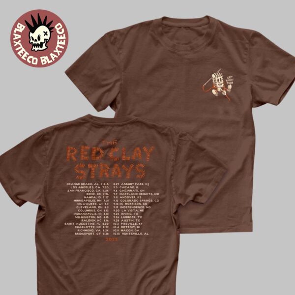 The Red Clay Strays Get Right Tour 2025 The Mic Man With Date Back Two Sided Espresso T-Shirt