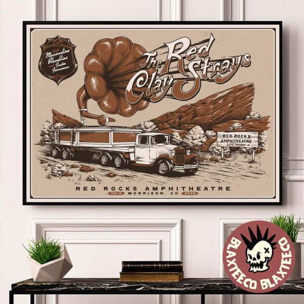 The Red Clay Strays Red Rocks Amphitheatre 2025 Night 1 Show Poster In Morrison Colorado On September 14 2025 Landscape Poster Canvas