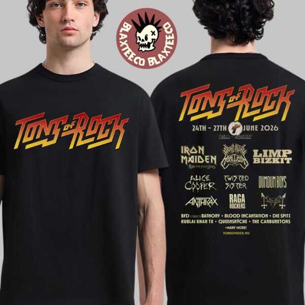 Tons Of Rocks 2026 Oslo Norway On June 24-27 2026 Headliner Two Sided T-Shirt
