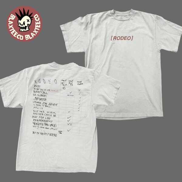 Travis Scott Rodeo 10 Years Anniversary Jim Joe White Board Two Sided T-Shirt