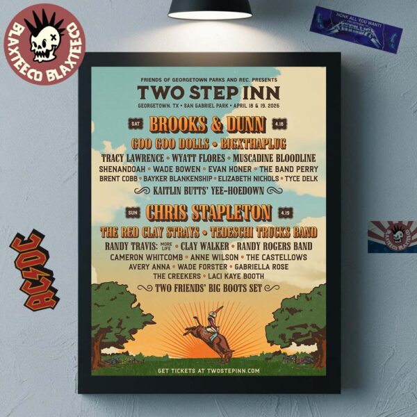 Two Step Inn Festival 2026 Lineup In Georgetown Texas At San Gabriel Park On April 18 And 19 2026 Poster Canvas For Home Decor