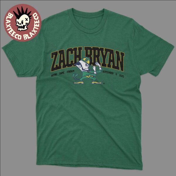 Zach Bryan Live At Notre Dame Stadium On September 6 2025 Fighting Irish Logo Green T-Shirt