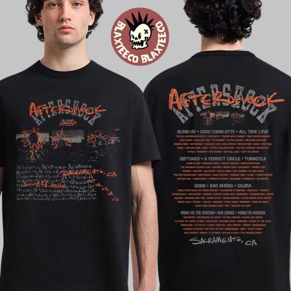 Aftershock Festival 2025 Sacramento California Doodle With Lineup Back Two Sided T-Shirt