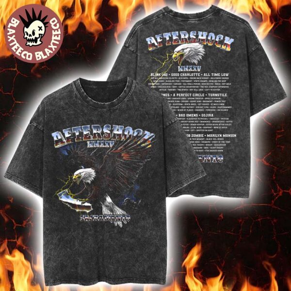 Aftershock Festival 2025 Sacramento California State Bird Eagle With Lineup Back Washed T-Shirt