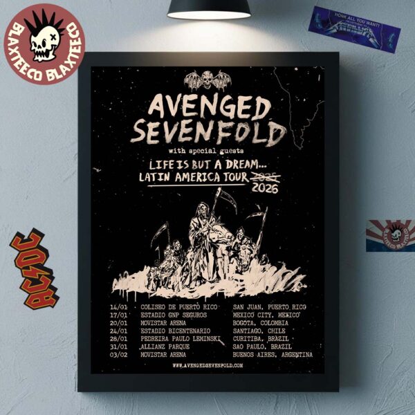 Avenged Sevenfold Life Is But A Dream Latin America Tour 2026 Schedule Dates Home Decor Poster Canvas