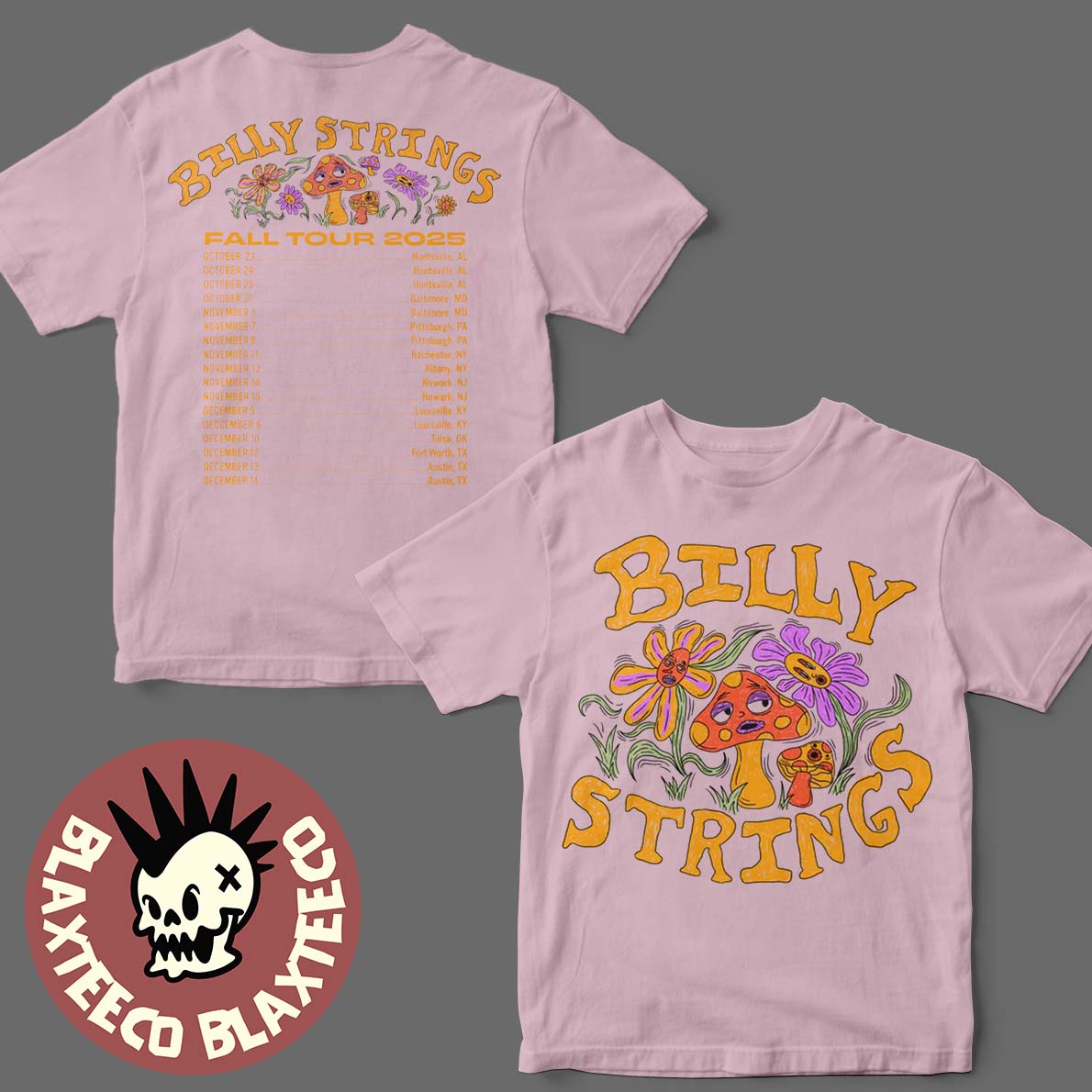 Billy Strings Breast Cancer Awareness Exclusive Fall Tour 2025 North American Mushroom Tee with Dates Two Sided T-Shirt Billy Strings Breast Cancer Awareness Exclusive Fall Tour 2025 North American Mushroom Tee with Dates Two Sided T-Shirt