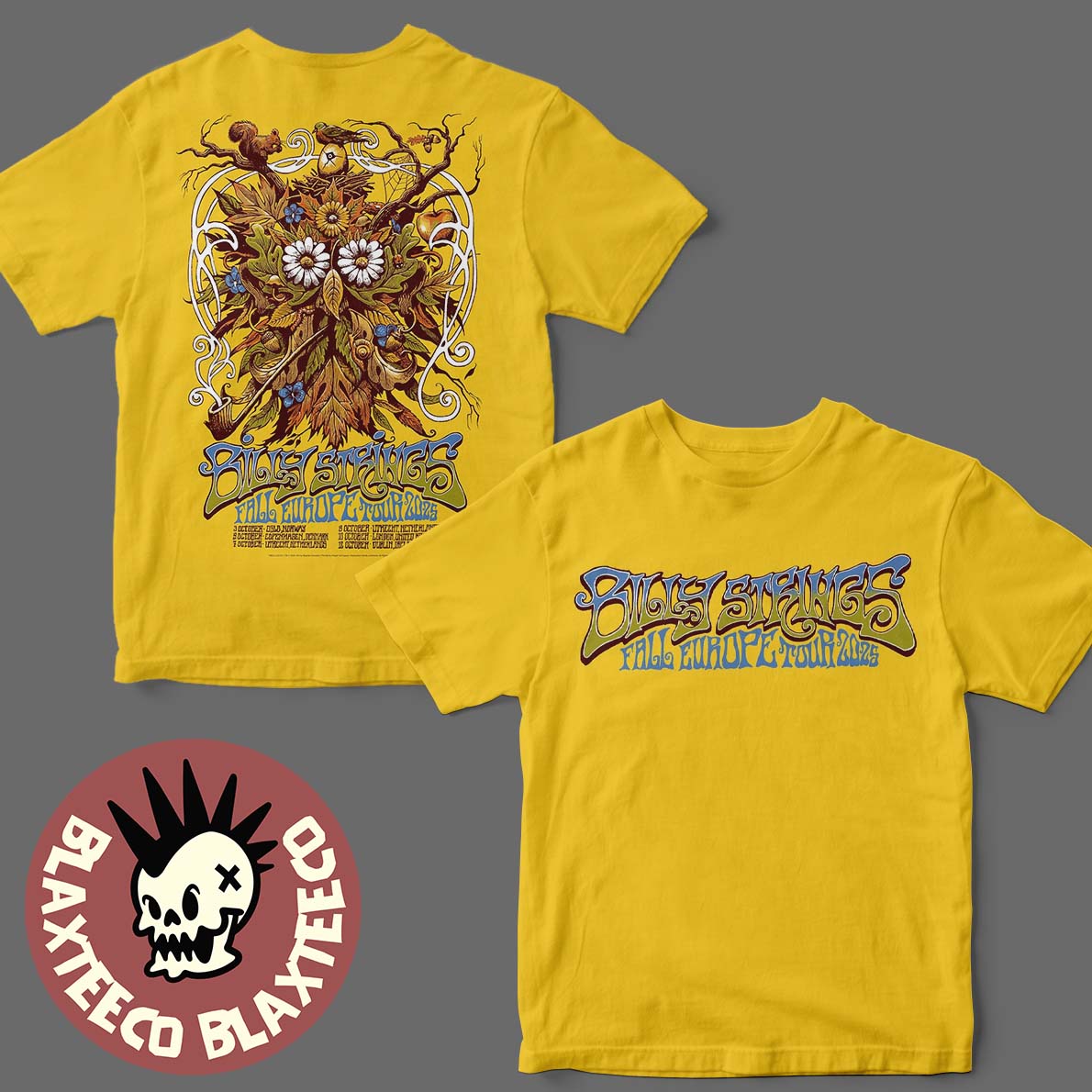Billy Strings Fall Europe Tour 2025 Official Poster With Schedule Dates Two Sided T-Shirt