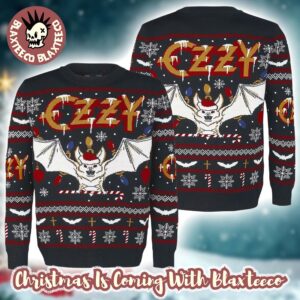 Black Sabbath Ozzy Osbourne Christmas Bat Incident With Santa Hat Holiday Bravado Ugly Christmas Sweater