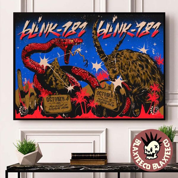 Blink 182 Palm Desert California 2025 Night 1 And 2 Combined Venue Poster At Acrisure Arena On October 4 And 5 2025 Snake And Goat Art Landscape Poster Canvas