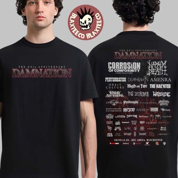 Damnation Festival 2025 Official Lineup In Manchester UK At BEC Arena On November 8 2025 Two Sided T-Shirt