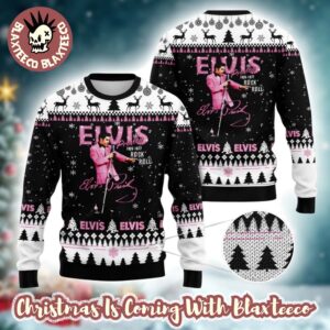 Elvis Presley 1935 1977 Rock And Roll Signature Knitted Ugly Christmas Sweater