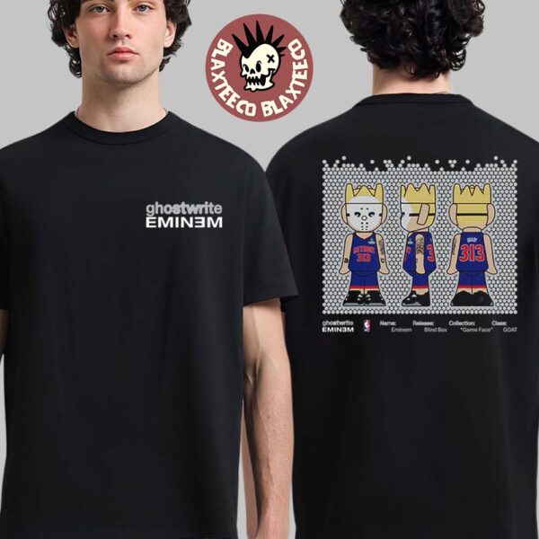 Eminem X NBA X Ghostwrite Game Face Figure Art Shady From Detroit Pistons 313 Two Sided T-Shirt