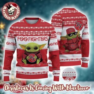Foo Fighters Baby Yoda With Foo Fighters Logo Ugly Christmas Sweater