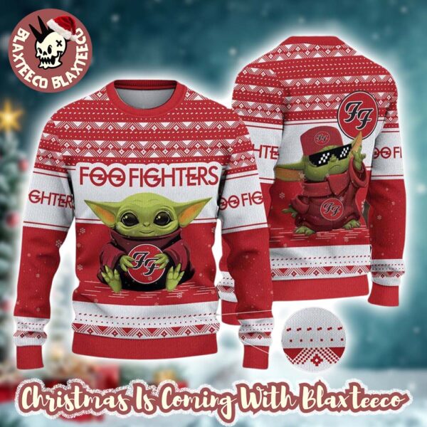 Foo Fighters Baby Yoda With Foo Fighters Logo Ugly Christmas Sweater