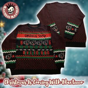 Green Day Revolution Radio Kerplunk Flower Face Gift For Fans Holiday Ugly Christmas Sweater