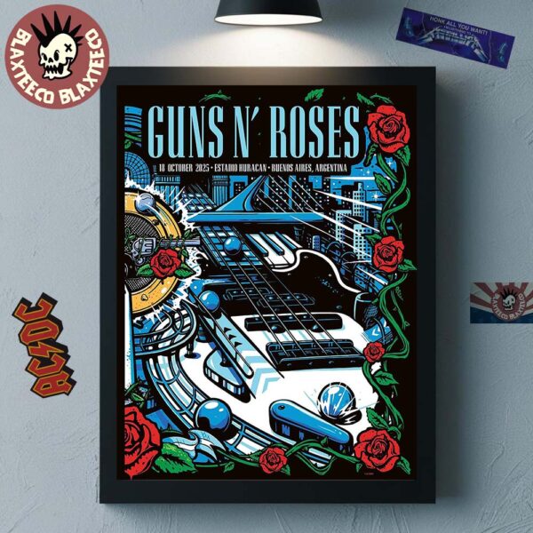 Guns N Roses Argentina 2025 Night 2 Venue Poster At Estadio Huracan On October 18 2025 Home Decor Poster Canvas