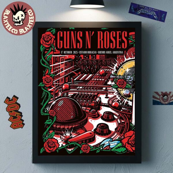 Guns N Roses Buenos Aires Argentina 2025 Night 1 Venue Poster At Estadio Huracan On October 17 2025 Home Decor Poster Canvas