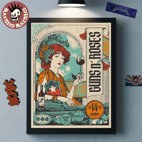 Guns N Roses Santiago Chile 2025 Event Poster At Parque Estadio Nacional On October 14 2025 Home Decor Poster Canvas