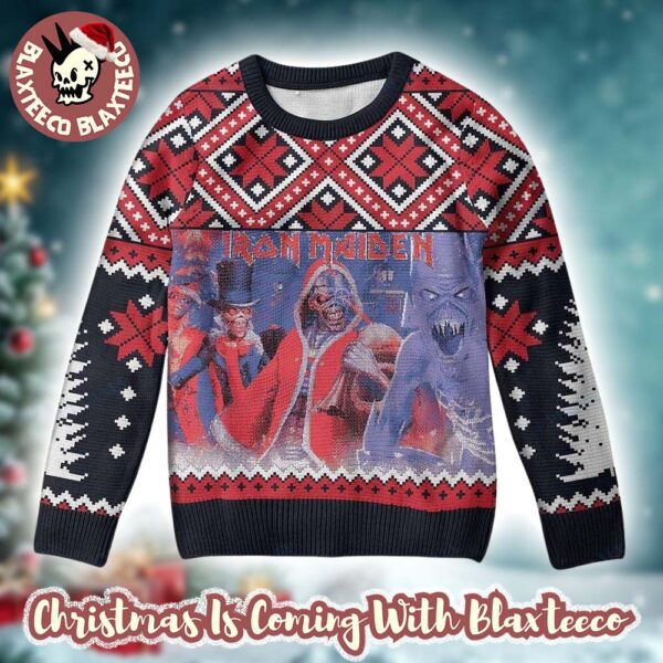Iron Maiden Santa Eddie Variants Albums Style Retro Knitted Ugly Christmas Sweater