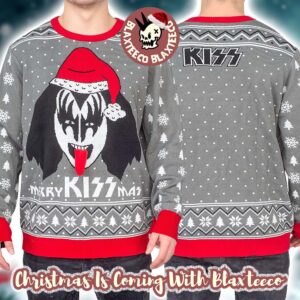 Kiss Merry Kiss Mas Signature Gene Simmons Flappy Tongue Knitted Ugly Christmas Sweater