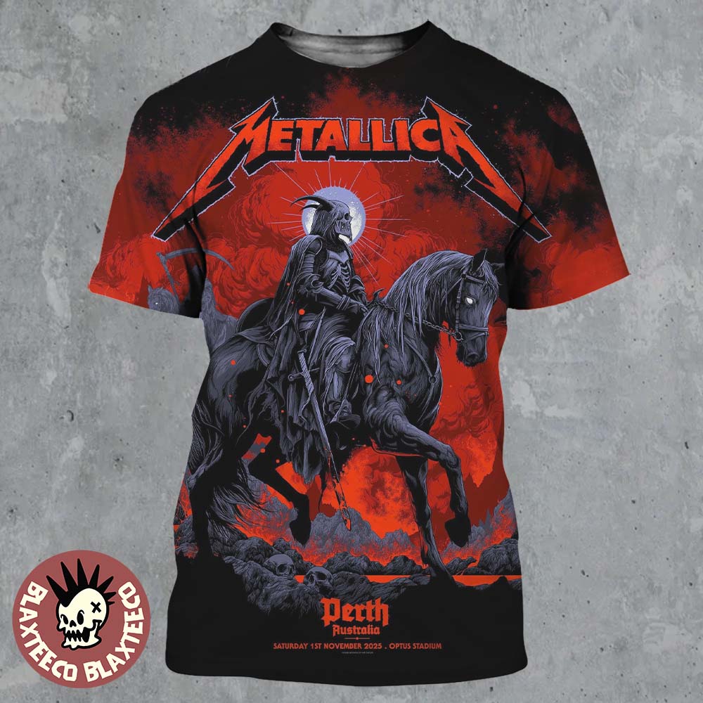 Metallica M72 Perth 2025 Pop Up Shop Poster In Australia At Optus Stadium On 1st November 2025 The Skeleton Knight All Over Print Shirt Metallica M72 Perth 2025 Pop Up Shop Poster In Australia At Optus Stadium On 1st November 2025 The Skeleton Knight All Over Print Shirt