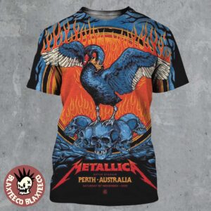 Metallica M72 Perth Australia 2025 Venue Poster At Optus Stadium On 1 November 2025 Black Swan And Skulls Art All Over Print Shirt