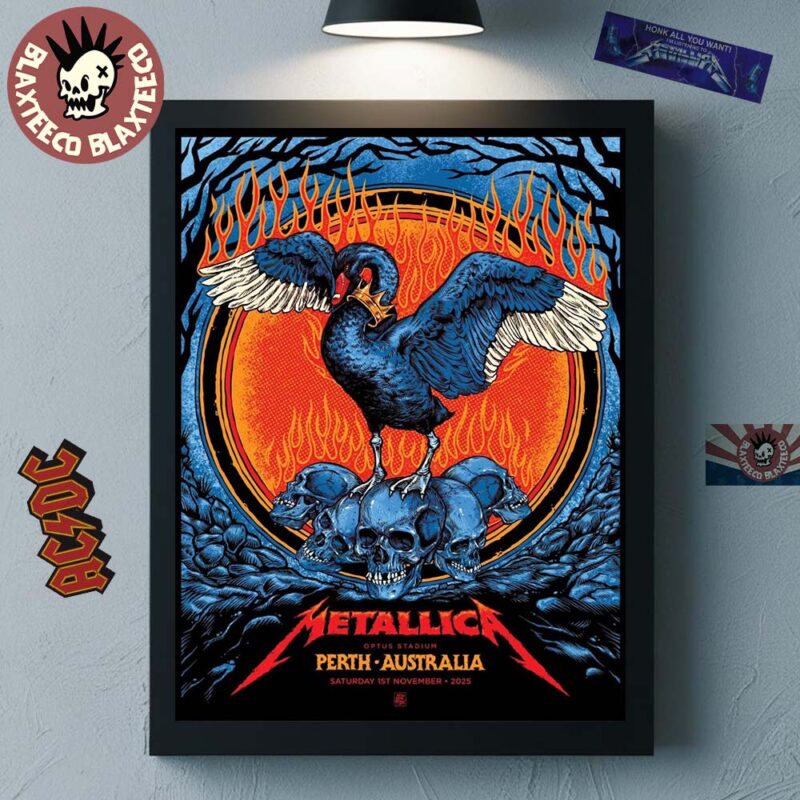 Metallica M72 Perth Australia 2025 Venue Poster At Optus Stadium On 1 November 2025 Black Swan And Skulls Art Home Decor Poster Canvas