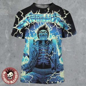 Metallica Ride The Lightning Artwork By Luke Preece Australia M72 Tour Exclusive Art Skeleton On The Electric Chair All Over Print Shirt