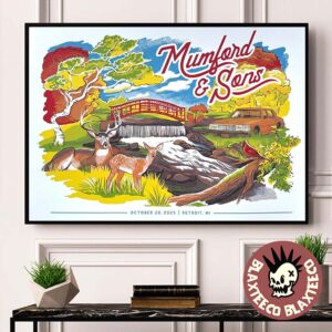 Mumford And Sons Detroit Michigan 2025 Poster At Motor City On October 20 2025 Home Decor Poster Canvas