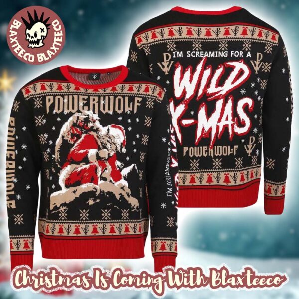 Powerwolf I Am Screaming For A Wild Xmas Santa Werewolf 2025 Holiday Jumper Ugly Christmas Sweater