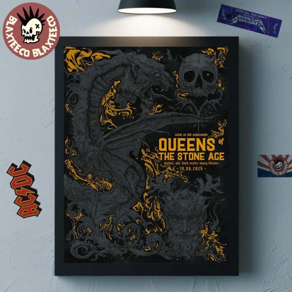 Queens Of The Stone Age Boston Massachusetts 2025 Venue Poster At Boch Center Wang Theatre On October 8 2025 Alive In The Catacombs Poster Canvas