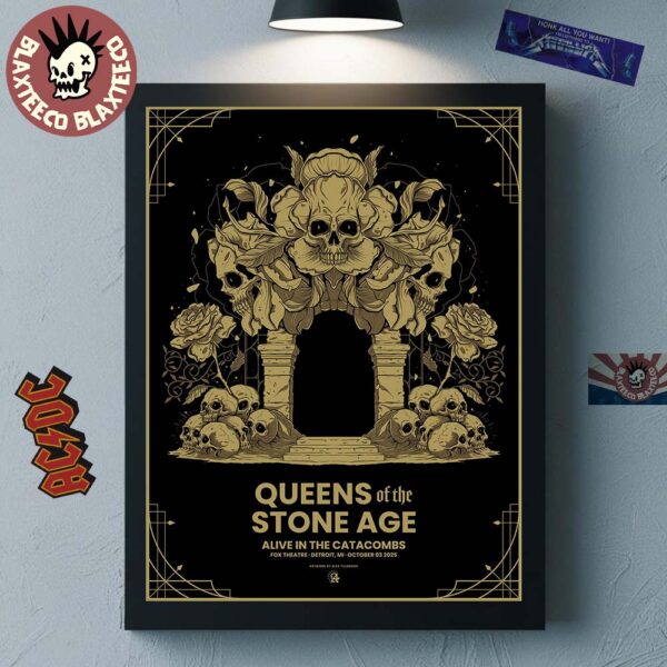 Queens Of The Stone Age Detroit Michigan 2025 Concert Poster At Fox Theatre On October 3 2025 Home Decor Poster Canvas