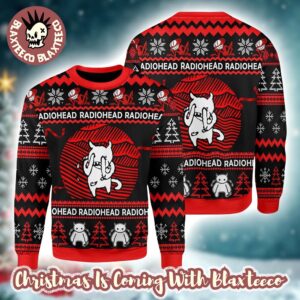 Radiohead Holiday Crying Minotaur Knitted Black And Red Ugly Christmas Sweater
