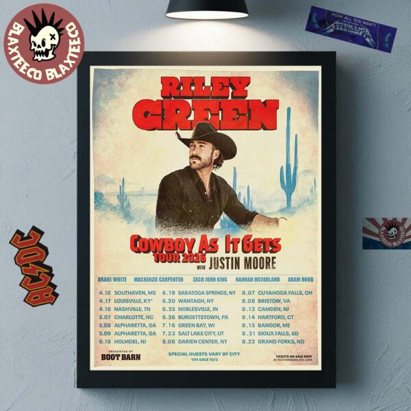 Rilley Green Cowboy As It Gets Tour 2026 Schedule Dates Home Decor Poster Canvas