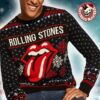 Rolling Stones Logo With Christmas Lights Twinkle Ho Ho Ho Ugly Christmas Sweater