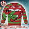 Rolling Stones Holiday Logo With Santa Hat Rhombus Pattern Snowflakes Retro Style Red And Mustard Ugly Christmas Sweater