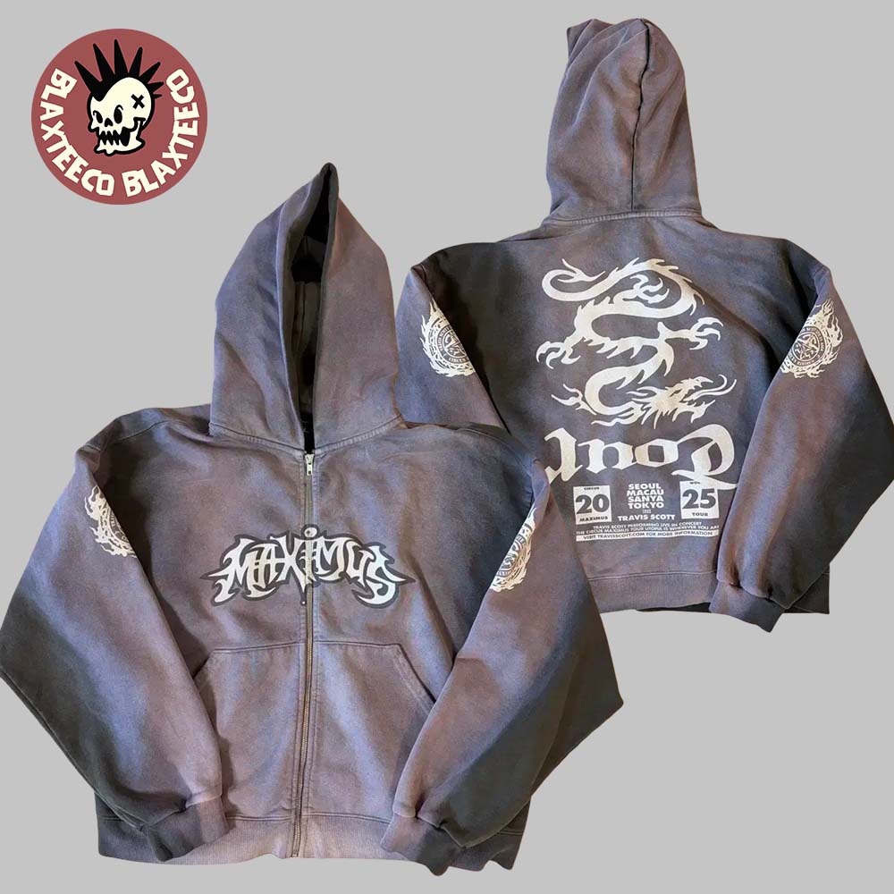 Travis Scott Live In Asia Circus Maximus Tour 2025 Merch With Country List Zip Up Hoodie Travis Scott Live In Asia Circus Maximus Tour 2025 Merch With Country List Zip Up Hoodie