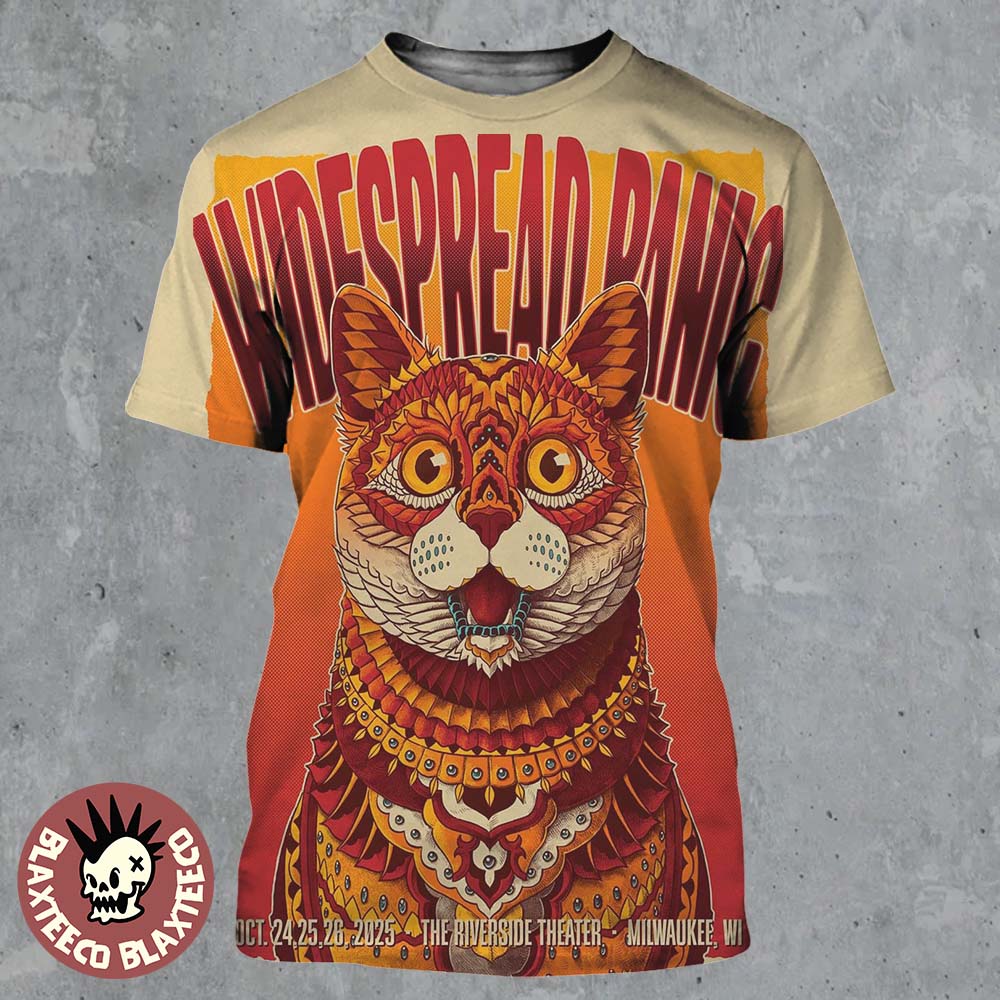 Widespread Panic Milwaukee Wisconsin 2025 Event Poster At Riverside Theater On October 24 25 26 2025 The Cat Art All Over Print Shirt Widespread Panic Milwaukee Wisconsin 2025 Event Poster At Riverside Theater On October 24 25 26 2025 The Cat Art All Over Print Shirt