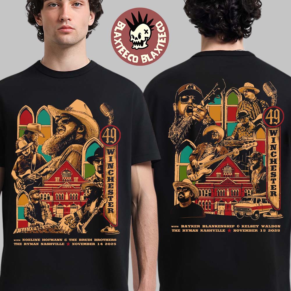 49 Winchester Nashville Tennessee 2025 Night 1 And 2 Combined Event Poster At The Ryman On November 14 15 2025 Two Sided T-Shirt 49 Winchester Nashville Tennessee 2025 Night 1 And 2 Combined Event Poster At The Ryman On November 14 15 2025 Two Sided T-Shirt