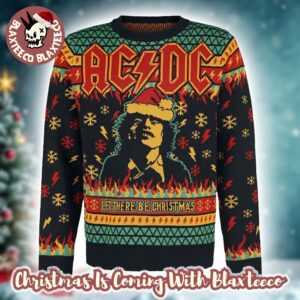 ACDC Angus Young Let There Be Christmas Thunder And Snowflakes Pattern Holiday Gift Ugly Christmas Sweater